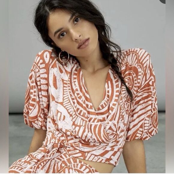 Anthropologie Bodhi Faux Wrap Cropped Blouse Top Size Small - Picture 1 of 7